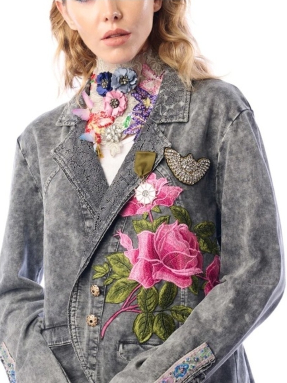Aratta Colonel Jacket Grey Lace with Flower